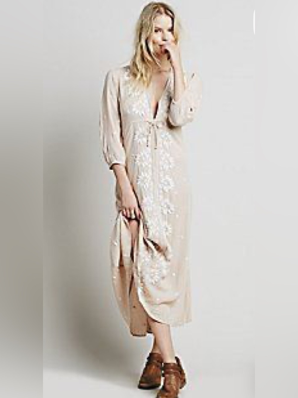 Free People Women’s Embroidered Fable Midi Maxi Dress